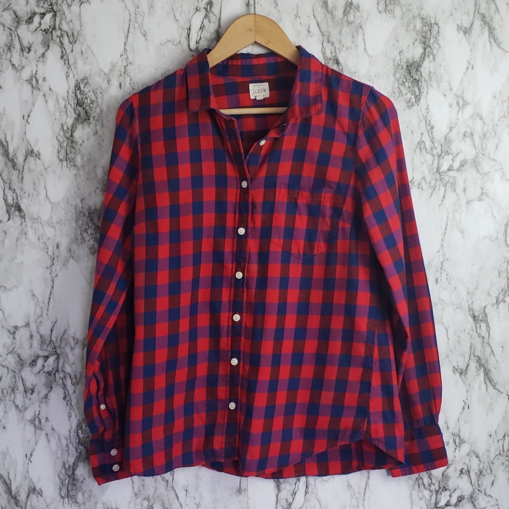 J. Crew Red and Blue Plaid Long Sleeve Top